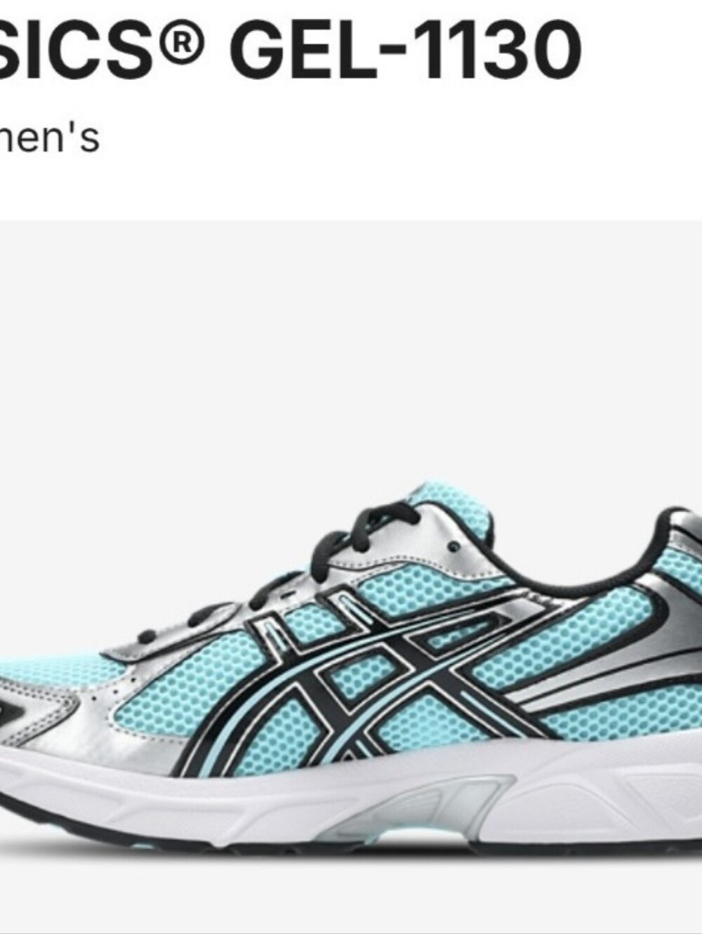 ASICS GEL-1130 Women's Mesh Running Shoe in Light Blue and Silver. Smoke-free